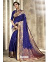 Navy Blue Designer Party Wear Jacquard Silk Saree