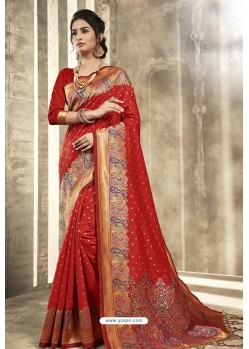Red Designer Party Wear Jacquard Silk Saree