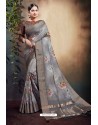 Grey Span Cotton Digital Printed Party Wear Saree