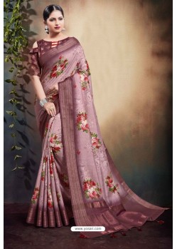 Old Rose Span Cotton Digital Printed Party Wear Saree