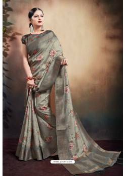 Olive Green Span Cotton Digital Printed Party Wear Saree