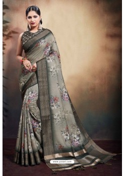 Taupe Span Cotton Digital Printed Party Wear Saree