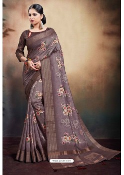 Wine Span Cotton Digital Printed Party Wear Saree