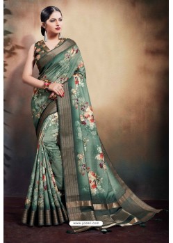 Mehendi Span Cotton Digital Printed Party Wear Saree