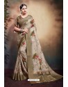 Light Beige Span Cotton Digital Printed Party Wear Saree