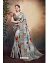 Light Grey Span Cotton Digital Printed Party Wear Saree