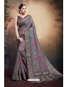 Dark Grey Span Cotton Digital Printed Party Wear Saree