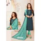 Navy And Turquoise Blue Soft Silk Churidar Suit