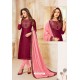 Medium Violet And Pink Soft Silk Churidar Suit