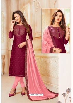 Medium Violet And Pink Soft Silk Churidar Suit