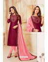 Medium Violet And Pink Soft Silk Churidar Suit