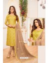 Corn And Beige Soft Silk Churidar Suit