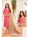 Hot Pink And Beige Soft Silk Churidar Suit