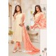 Off White And Peach Modal Silk Churidar Suit