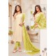 Off White And Green Modal Silk Churidar Suit