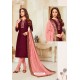 Deep Scarlet And Pink Soft Silk Churidar Suit