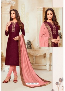 Deep Scarlet And Pink Soft Silk Churidar Suit