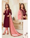 Deep Scarlet And Pink Soft Silk Churidar Suit