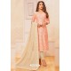 Peach And Cream Jacquard Silk Churidar Suit