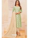 Sea Green And Cream Jacquard Silk Churidar Suit