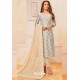 Light Grey And Cream Jacquard Silk Churidar Suit