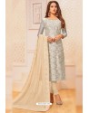 Light Grey And Cream Jacquard Silk Churidar Suit