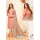 Peach And Light Beige Satin Silk Designer Churidar Suit