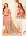 Peach And Light Beige Satin Silk Designer Churidar Suit