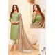 Green And Light Beige Satin Silk Designer Churidar Suit