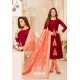 Maroon And Orange Modal Silk Designer Churidar Suit