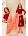 Maroon And Orange Modal Silk Designer Churidar Suit