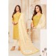 Yellow And Off White Modal Silk Designer Churidar Suit