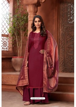 Maroon Pure Zam Cotton Party Wear Palazzo Suit