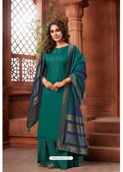 Teal Green Pure Zam Cotton Party Wear Palazzo Suit