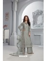 Grey Heavy Chanderi Silk Designer Palazzo Suit