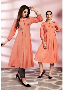 Peach Designer Party Wear Readymade Kurti