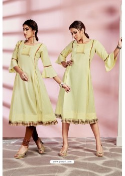 Light Yellow Designer Party Wear Readymade Kurti