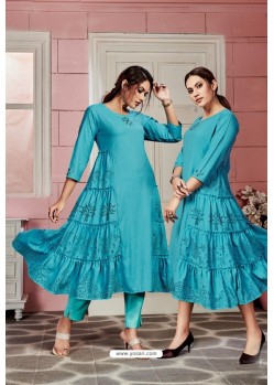 Turquoise Blue Designer Party Wear Readymade Kurti