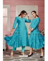 Turquoise Blue Designer Party Wear Readymade Kurti