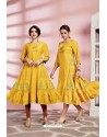 Yellow Rayon Liquid Party Wear Readymade Kurti