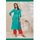 Teal Rayon Flex Party Wear Readymade Kurti