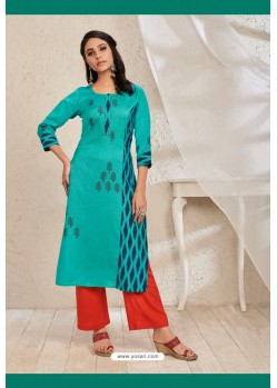 Teal Rayon Flex Party Wear Readymade Kurti