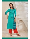 Teal Rayon Flex Party Wear Readymade Kurti