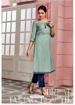 Grayish Green Designer Party Wear Readymade Kurti