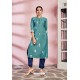 Teal Rayon Designer Party Wear Readymade Kurti