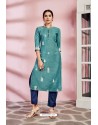 Teal Rayon Designer Party Wear Readymade Kurti