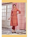 Orange Cotton Designer Party Wear Readymade Kurti