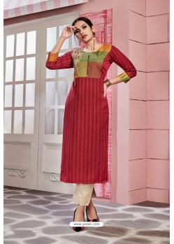 Red Rayon Party Wear Readymade Kurti