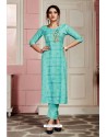 Sky Blue Rayon Party Wear Readymade Kurti