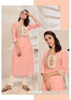 Baby Pink Cotton Party Wear Readymade Kurti
